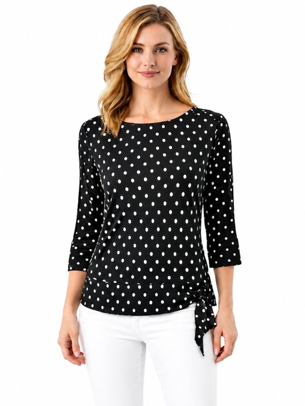 Chico's Top Size 1 (8) Black & White Polka Dot